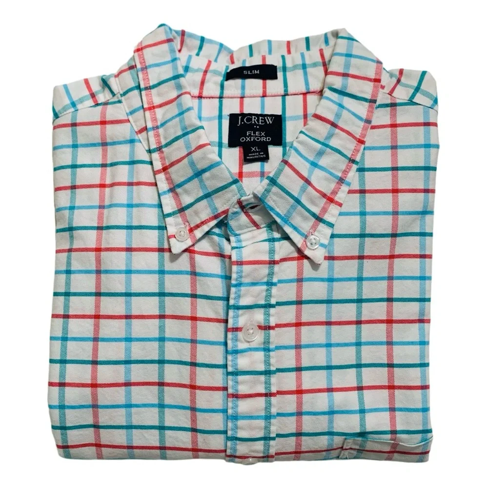 J. Crew Mens Flex Long Sleeve Oxford Checkered Button Up Shirt Size XL Slim Fit